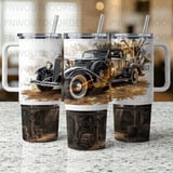 Distressed Vintage Car Tumbler Wrap Design for 40oz Sublimation Tapered | Mechanic Man Cave Digital Download with Free Car Coasters thumbnail 4