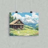 Mountain Cabin Poster, Framed Poster, Alpine Landscape, Cottagecore Decor, Mountain View Art, Cozy Home Print, Nature Artwork, Wall Decor thumbnail 2