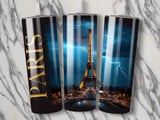 Eiffel Tower Lightning Tumbler Wrap Digital Design | Dramatic Paris Night Sky 20oz Skinny Tumbler PNG Sublimation | Faux Gold Cityscape thumbnail 2