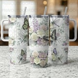 40oz Tumbler Sublimation PNG, Distressed Floral Butterfly Dragonfly Seamless Tapered Wrap Design, Digital Download, Free Car Coasters thumbnail 2