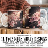 Cherry Blossom Tumbler Design, Floral Tumbler Png, Watercolor Flowers Digital Paper, Junk Journal Pages, Pink Floral Background, Digital thumbnail 4