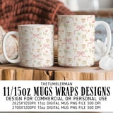 Digital Floral Pattern, Seamless Watercolor Teacup and Macarons, Pink Bows, Flower Illustration, Digital Bundle Pattern for Commercial Use thumbnail 4