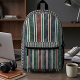 Dark Academia Striped Backpack & Spiral Notebook, Vintage Green Red Blue Grunge Aesthetic, College Student Teacher Gift thumbnail 1