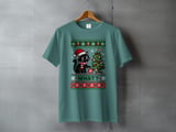 Black Cat What Pushing Christmas Tree Ornament Santa Hat Knitted Holiday Graphic Standard T Shirts thumbnail 9