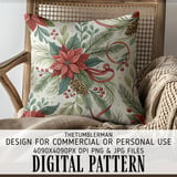 Christmas Floral Tumbler Design, Digital Paper, Watercolor Flower Backgrounds, Poinsettia PNG, Scrapbooking Paper, Digital Download thumbnail 5