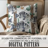Digital Fish Pattern, Fish and Crab Design, Digital Bundle, Seafood Pattern, Beach Pattern, Ocean Animal Art, Sea Life, Digital Download thumbnail 5