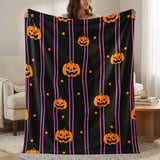 Halloween Jack O'Lantern Woven Blanket, Spooky Cute Pink Stripe Velveteen Blanket, Y2K Aesthetic Throw Pillow Decor Gift thumbnail 1