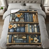 Bookshelf Throw Blanket and Pillow:  Cozy Floral Blanket,  Bookish Gift Decorative Pillow thumbnail 9