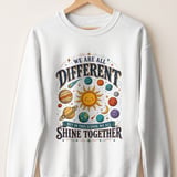 Teacher Appreciation Shirt, We Are All Different But In This School We All Shine Together Planets Space Vintage T-Shirt Sweatshirt thumbnail 13