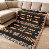 Gold Black Mud Cloth Velveteen Blanket, African Tribal Woven Blanket, Boho Abstract Art Throw Pillows, Ethnic Home Decor Gift thumbnail 2