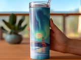 Golden Gate Bridge 20oz Tumbler Wrap, San Francisco Full Wrap, Northern Lights, Seamless Tumbler Design, California Skyline thumbnail 3