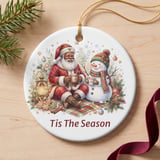 Black Santa Christmas Ornament, Tis The Season Holiday Decor, African American Santa and Snowman Keepsake, Cozy Xmas Tree Decoration Gift thumbnail 6