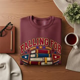 Falling For Fiction Sweatshirt, Bookish Hoodie, Dark Academia Tote Bag, Vintage Reading Crewneck, Cute Book Lover Gift For Readers thumbnail 5