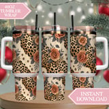 Digital Pattern, Leopard Print, Floral, Rose, Seamless Pattern, Digital Bundle, Fabric Design, Tumbler Wrap Design, Sublimation Design thumbnail 10