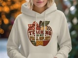 Teaching Is My Fall Sport Sweatshirt, Faux Patchwork Quilted Apple Teacher Hoodie, Autumn School Graphic Tee, Cozy Teacher Tote Bag thumbnail 11