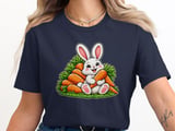 Cute lucky Bunny Rabbit T-Shirt, Carrots Graphic Tee, Animal Lover Gift, Soft Casual Apparel, Unisex Clothing thumbnail 3