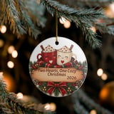 Two Hearts One Cozy Christmas Ornament, Cute Couple Hot Cocoa Keepsake, Romantic Holiday Gift for Newlyweds, Rustic Wooden Tree Decor thumbnail 6