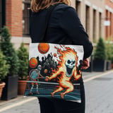 Halloween Tote Bag, Skeleton Tennis Player, Fire Skull, Zombie Spectators, Spooky Tennis Game, Halloween Gift, Unique Tote Bag, Holiday Bag thumbnail 1
