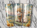 Cute Cow Tumbler Wrap, 20oz Seamless Tumbler, Watercolor Highland Cow, Floral Cow Tumbler, Farm Animal Tumbler, Cow Lover Gift thumbnail 2