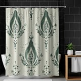 Sage Green Damask Shower Curtain, Bath Mat Set, Boho Floral Bathroom Decor, Vintage Botanical Cottagecore Housewarming Gift for New Home thumbnail 1