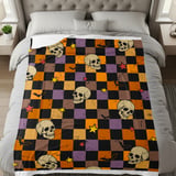 Spooky Skull Bat Stars Halloween Velveteen Blanket, Grunge Checkerboard Woven Throw, Alt Aesthetic Cozy Pillow thumbnail 6