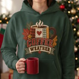 Coffee Weather Sweatshirt, Cozy Fall Coffee Lover Hoodie, Rustic Quilted Patchwork Print Autumn Aesthetic Crewneck, Cute Fall Tote Bag thumbnail 15