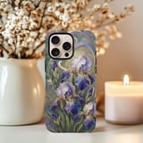 Art Nouveau Iris Tough Phone Case, Stained Glass Floral Phone Cover, Botanical Mosaic Pattern Gift for Her, Purple Flower Aesthetic Cover thumbnail 4