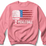 Pickleball Gildan Crewneck Sweatshirt, PICKLEBALL Distressed USA Flag Paddle, Court Warm Up Outerwear thumbnail 8