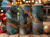 20 oz Tumbler Wrap, Marble Texture Sublimation Design, Teal and Gold, Digital Download, Skinny Tumbler, Straight Tapered Template, Tumblers thumbnail 2