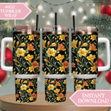 Yellow Orange Flowers Tumbler Digital Paper, Watercolor Floral Backgrounds, Junk Journal Pages, Printable PNG, Scrapbooking Paper thumbnail 8