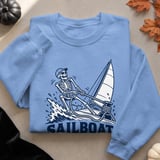 Sailboat Skeleton Deckhand Nautical Sailing Graphic Ocean Waves Crewneck Sweatshirts All Bones All Lines thumbnail 13
