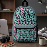 Vibrant Teal Pink Leopard Print Backpack, Aesthetic Animal Pattern School Bag, Custom Spiral Notebook Set thumbnail 1