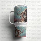 Octopus 40oz Tumbler Wrap PNG Digital, Deep Sea Ocean Sublimation Design, Seamless Marine Life Distressed Aquatic Art Download thumbnail 16