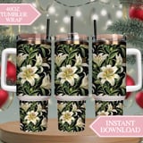 White Lily Floral Tumbler Design, Digital Paper, Flower Background, Printable Tumbler PNG, Junk Journal Pages, Digital Scrapbooking Paper thumbnail 8