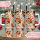 Autumn Flowers Tumbler Design, Digital Paper Pack, Floral Background, Watercolor, Fall Scrapbook Paper, Junk Journal, Seamless Pattern thumbnail 8