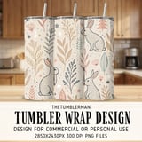 Rabbit Digital Pattern, Floral Bunny, Cute Hare, Forest Animal, Beige Background, Bohemian Style, Digital Paper, Scrapbooking, Digital thumbnail 2