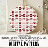 Happy Valentine, Paw Print, Dog Lover, Digital Pattern, Fabric Design, Digital Paper, Seamless Pattern, Sublimation Design, Digital Bundle thumbnail 3