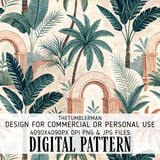 Tropical Palm Tree Digital Pattern, Digital Bundle, Boho Leaves Seamless, Vintage Wall Art Printable, Exotic Jungle Plant Clipart, Digital thumbnail 1
