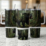 Black Bear Forest 40oz Tumbler Sublimation PNG, Distressed Tapered Seamless Wrap, Digital Download, Free Car Coasters thumbnail 2