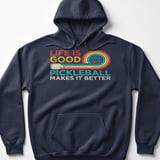 Pickleball Gildan Fleece Hoodie, Life Is Good Pickleball Makes It Better, Retro Graphic Court Pullover thumbnail 6