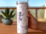 Fairy Moon 20 oz Seamless Tumbler Wrap Design, Celestial Stars, Watercolor Flowers, Fantasy Tumbler Digital Download, Sublimation Design thumbnail 2