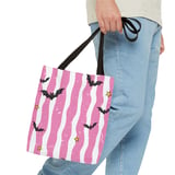Distressed Pink Stripe Bat Phone Case | Spooky Cute Goth Kawaii Bat Pattern Tote Bag | Y2K Aesthetic Gift thumbnail 10