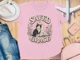 Saved By Grace Cat Youth T-Shirt, Christian Faith Shirt, Whimsical Pet Lover Tee, Inspirational Gift For Her, Vintage Boho Religious Apparel thumbnail 10