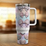 Bow Tumbler Wrap, 40oz Tumbler Sublimation, Seamless Tapered Design, Distressed Digital Download, Pastel Bows, Girly Bows, Cute Bows thumbnail 5