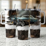 Vintage Car Distressed 40oz Tumbler Sublimation Wrap PNG | Retro Garage Hot Rod Digital Design for Men thumbnail 1