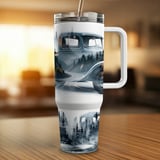 40oz Tumbler Wrap PNG Digital, Vintage Truck Sublimation Design, Misty Forest Landscape, Classic Car & Pine Tree Road Art for Dad Gift thumbnail 4