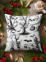 Gothic Toile Woven Blanket, Vintage Halloween Throw Pillow Spooky Skeleton Skull Decor, Dark Academia Cottagecore Tapestry Blanket thumbnail 18