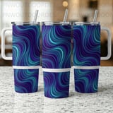40oz Tumbler Wrap, Seamless Distressed Purple Teal Wave Design, Tapered Sublimation Digital File, Free Car Coasters, Motion Illusion Design thumbnail 4
