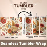 Floral Tumbler Design, Digital Paper, Autumn Flower Backgrounds, Watercolor Flowers, Junk Journal Pages, Printable Tumbler PNG, Scrapbooking thumbnail 7