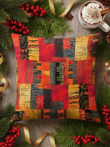 Modern Abstract Art Velveteen Blanket, Geometric Woven Throw Pillow, Red Orange Eclectic Decor, Contemporary Home Art Statement thumbnail 18